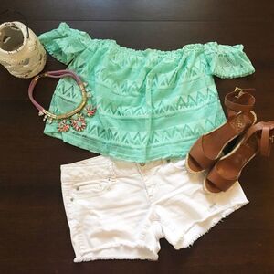 Minty Off The Shoulder Crop Top